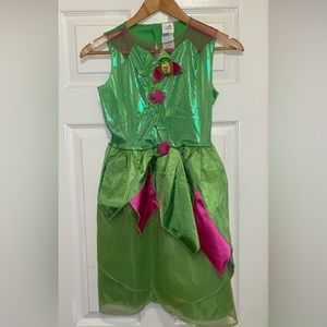 Disney Fairies Tinker Bell Costume Girl Dress 6/8 Green And Pink W/ Flowers